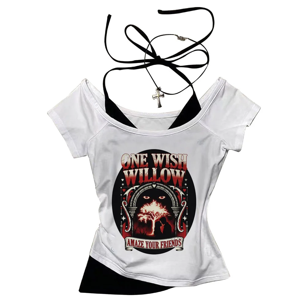 One Wish Willow crop top girl graphic japan clearance sales summer korean fashion shirt funny scene  cutecore japan