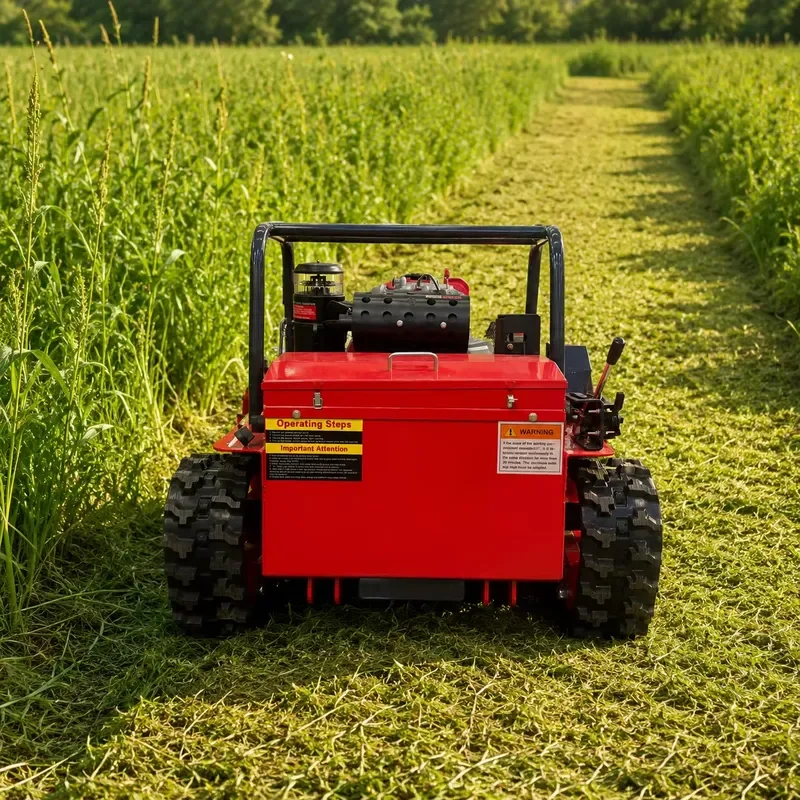 Hard Cutting Grass Mower with Radio Controlled Crawler Tracks for Large Area Agricultural and Industrial Land Cleaning