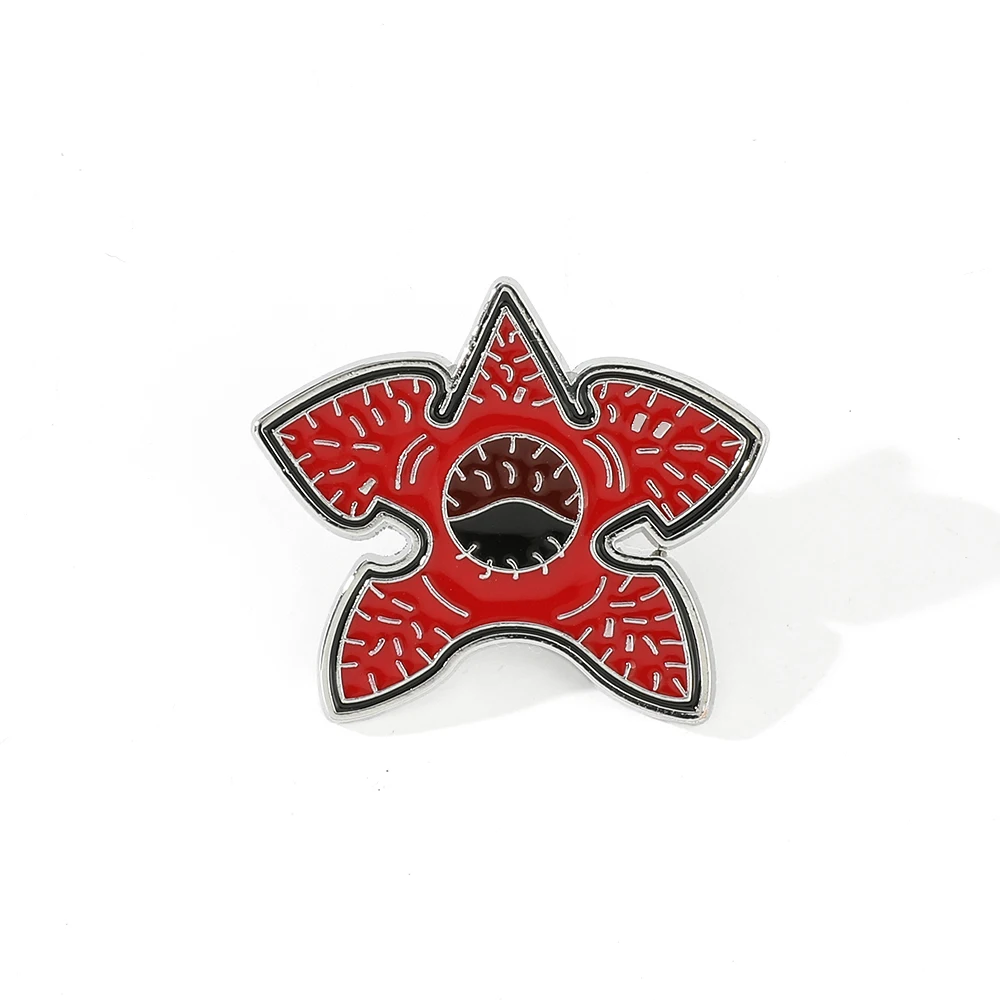 Classic Stranger Season Things Chomper Brooch Red Metal Enamel Lapel Pin Clothing Backpack Badge for Women Party Gifts Accessory