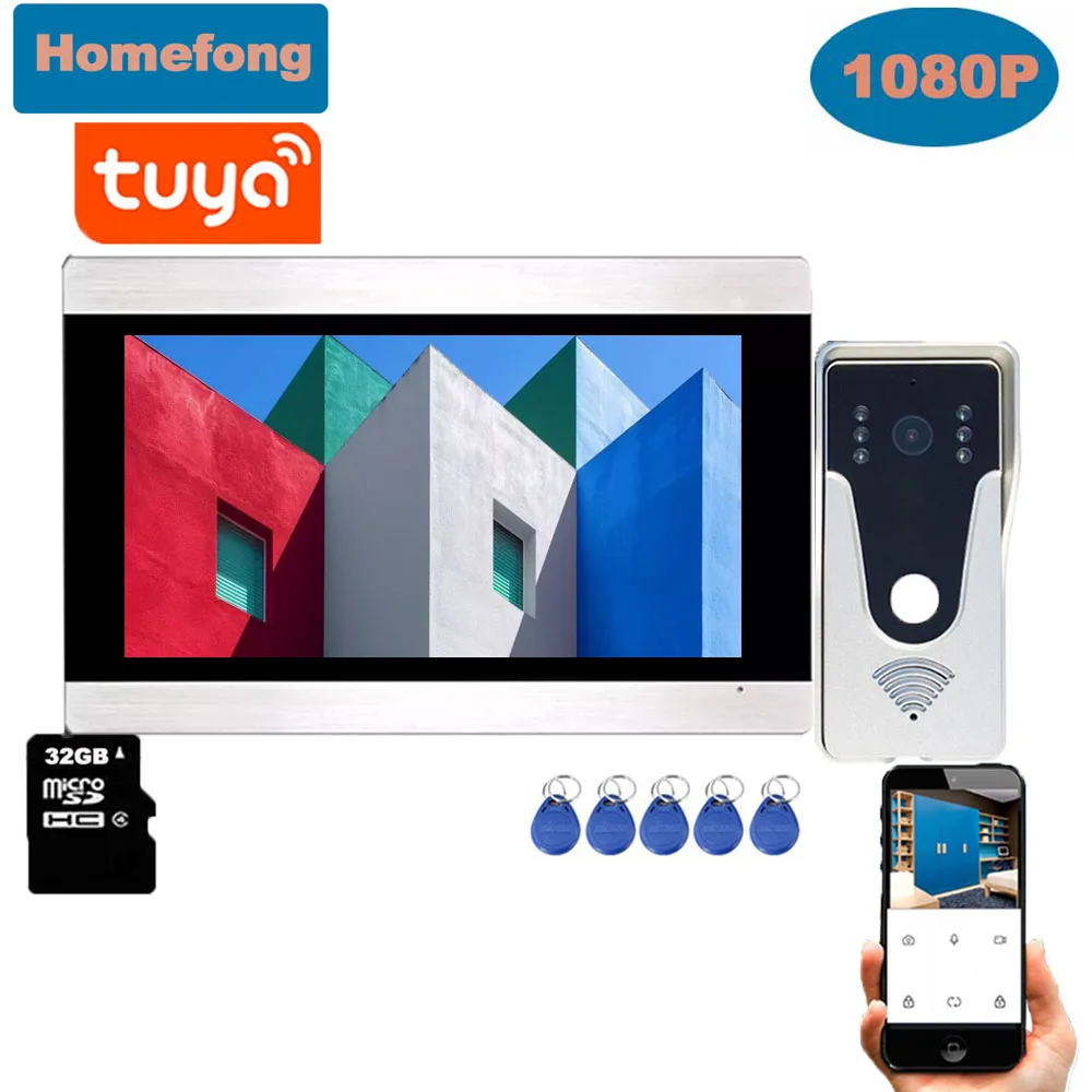 Homefong  7 Inch Wifi Wireless Smart Home Video Door Phone Intercom System 1080P HD Touch Screen Monitor Tuya App Remote Talk