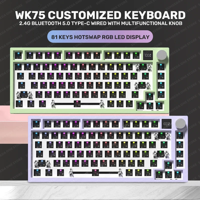 

WK75 Gaming Mechanical Keyboard 81Keys Wireless Bluetooth Wired Keyboard Gasket Hotswap RGB Gamers Custom Keyboard For Pc Laptop