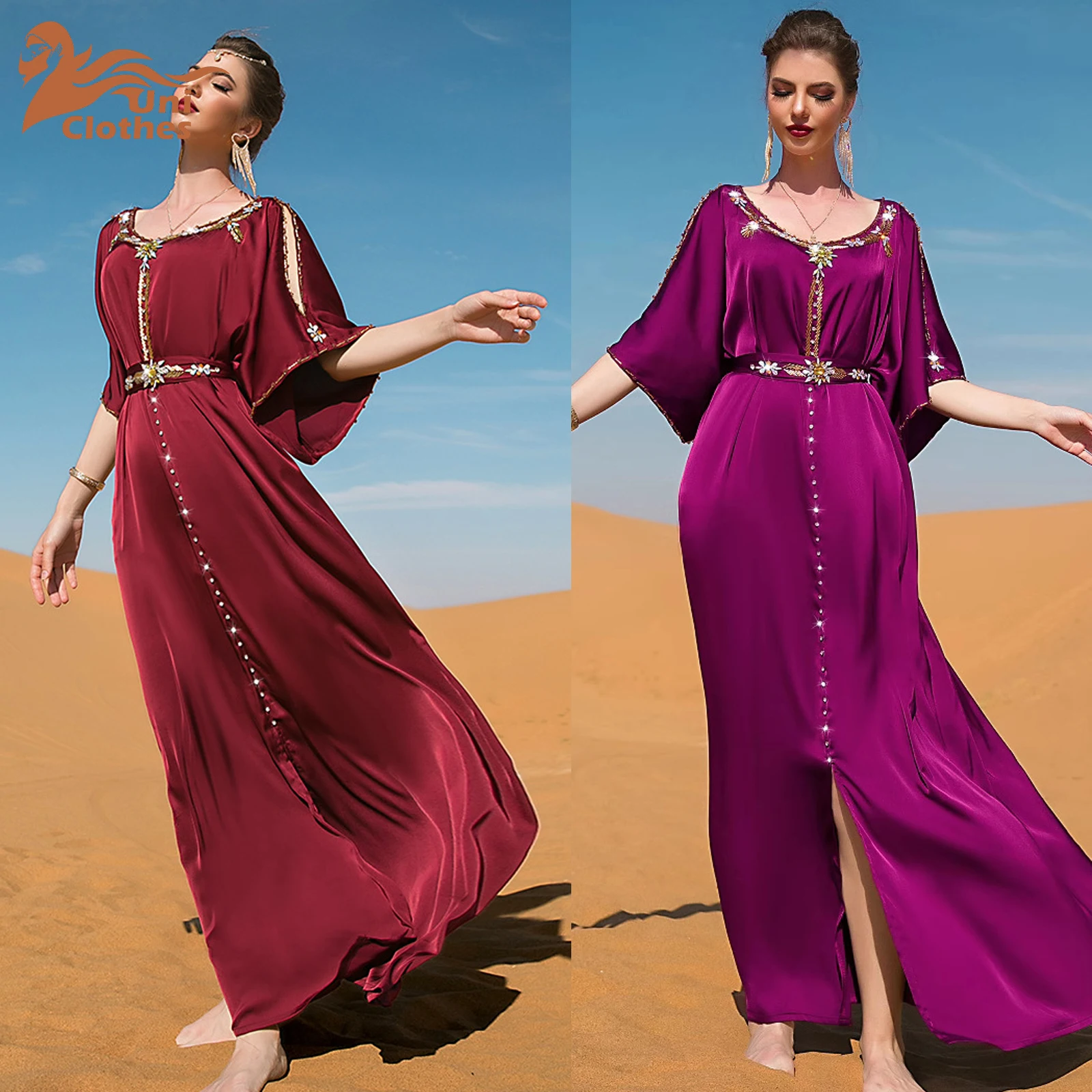 

UNI Elegant Palace Muslim Women Dress Retro Palace Ramadan Vestido Longo Dubai Abaya Turkey Islam Long Evening Dresses Musulmane