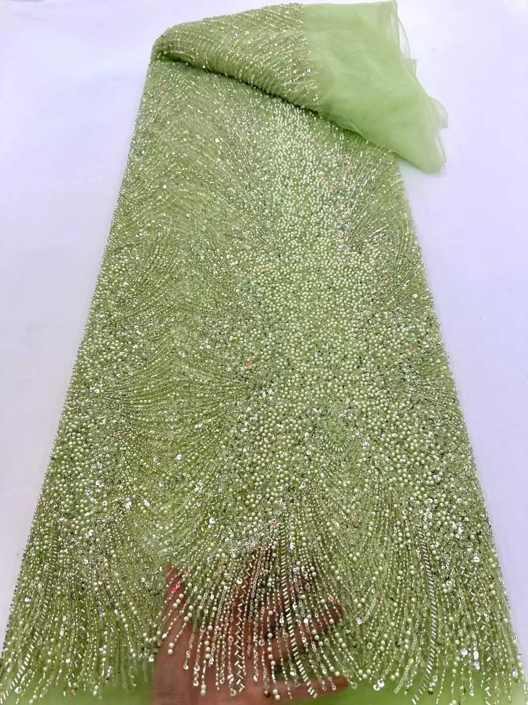 

2026 High Quality Mesh Sequins Embroidery Beaded Tulle Nigerian Luxury Net Lace Fabrics For Bridal Material Wedding sewing
