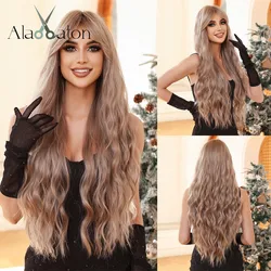 ALAN EATON Light Brown Wavy Wig for Women with Bangs Natural Looking Synthetic Hair Heat Resistant Fiber Wig for Daily Party Use