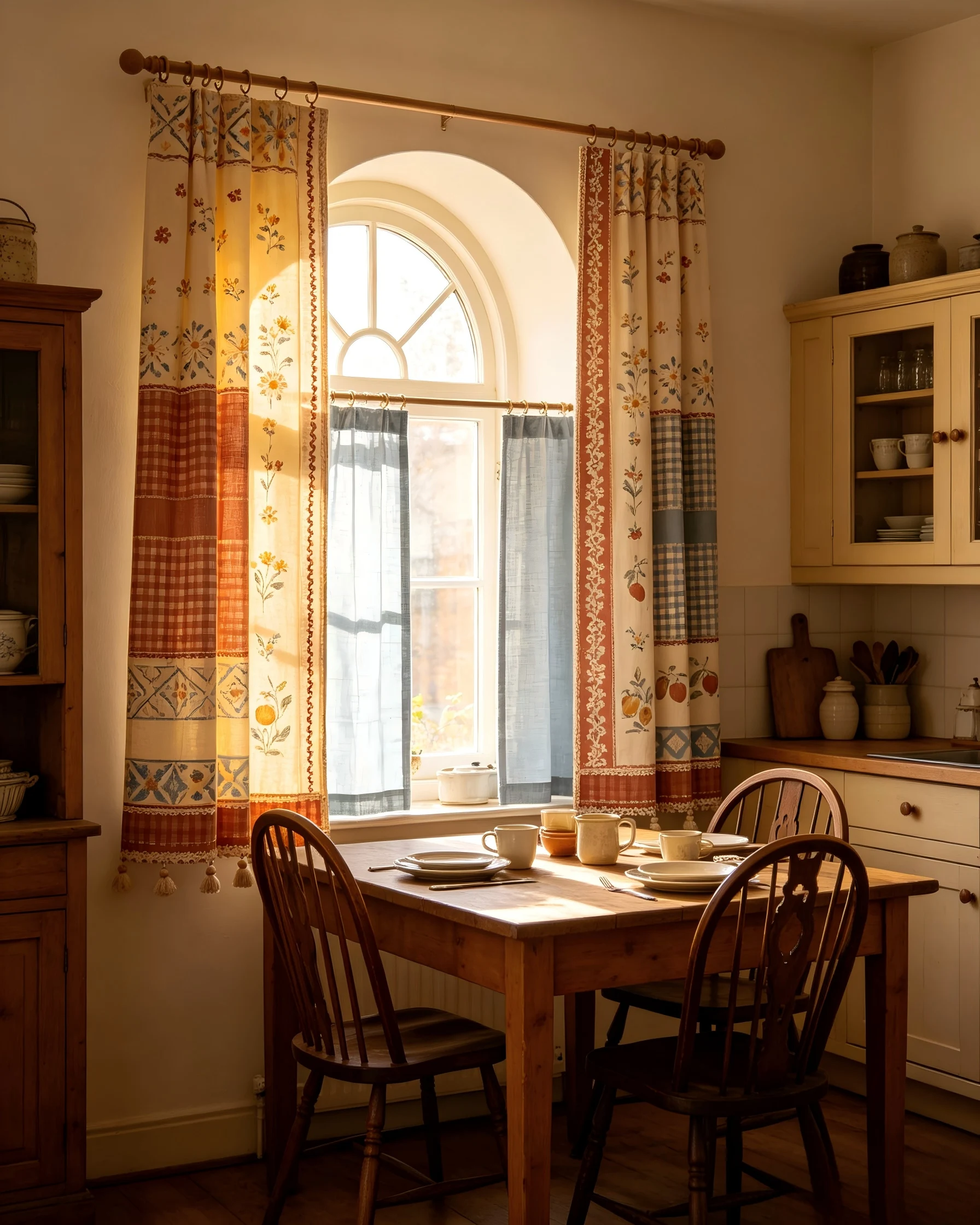 2003421   Cream yellow x brick red cotton linen blended curtain