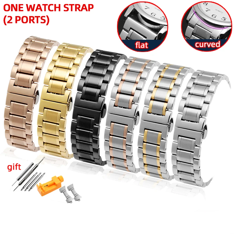 

Stainless steel watchband solid Wrist strap Arc mouth watch band 14 15 16 18 19 20 21 22 23 24mm Hollow arc interface bracelet
