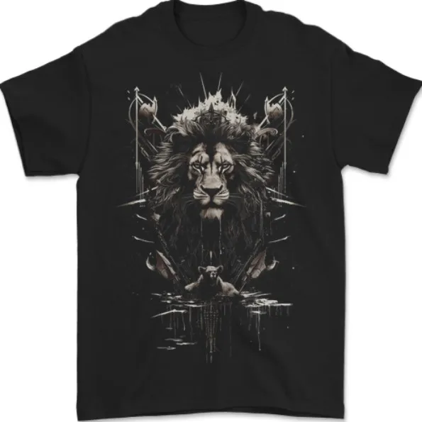 

An Artistic Lion And Grizzly Bear Cub Mens T-Shirt 100% Cotton Outdoor casual fashion trendy T-shirt