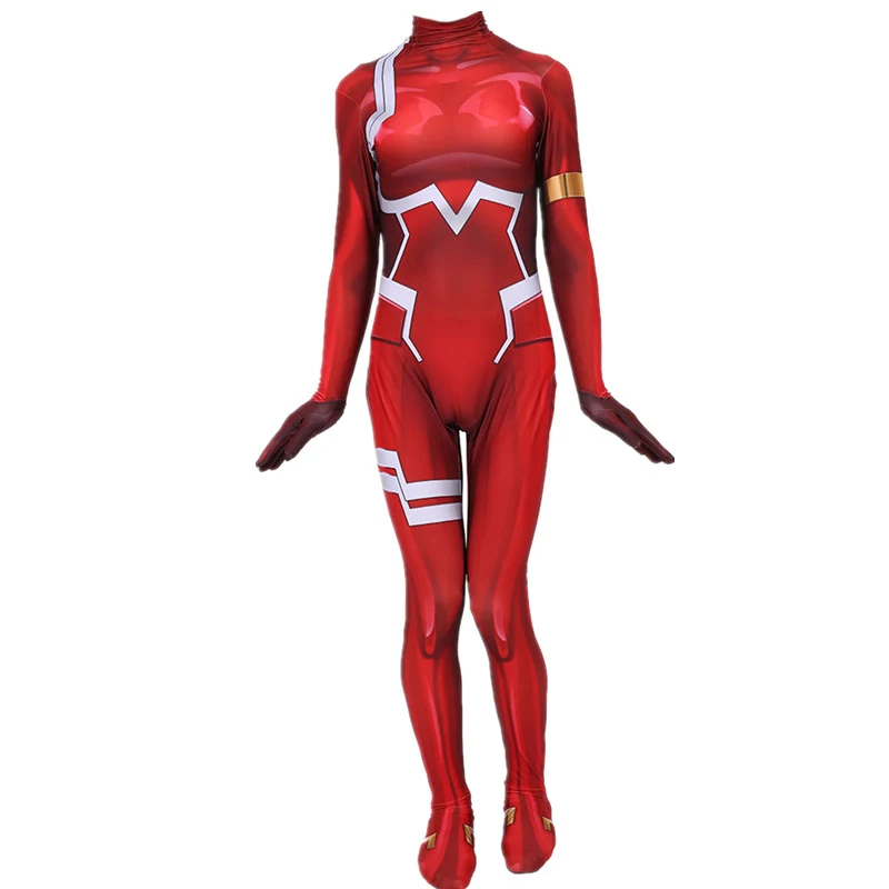 Anime DARLING In The FRANXX 02 Zero Two Cosplay Costumes Women Sexy Red Jumpsuits Zentai Suit Halloween Carnival Party Costumes