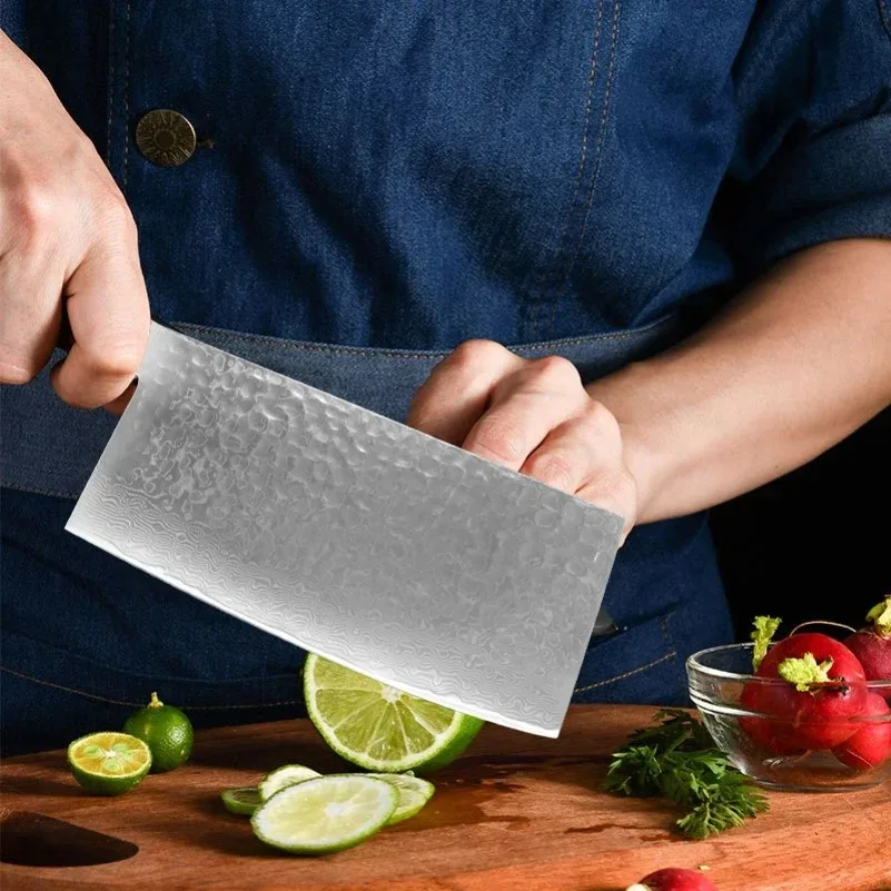 Hand Forged Damascus Steel Kitchen Knife Super Sharp Chef's Meat Vegetable Cutting Knife Wood Handle Slicing Knive Utility Knife