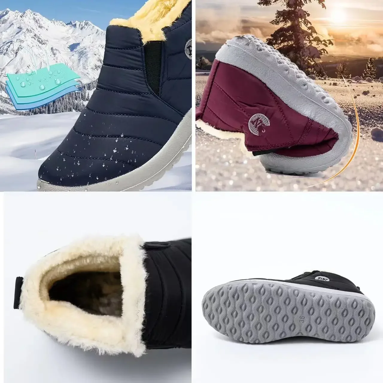 Men Boots Winter Waterproof Cotton Shoes for Men Women Light Slip on Flat Ankle Boots Plus Size 47 Unisex Snow Boots Zapatillas