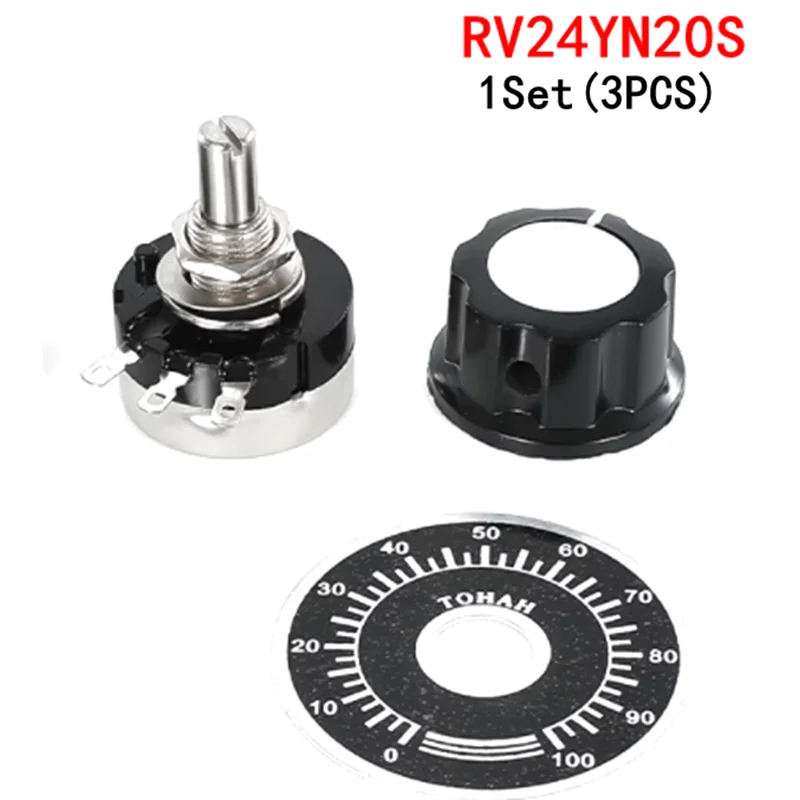 

RV24YN20S 1Set(3PCS) Carbon Film Potentiometer 1K 2K 5K 10K 20K 50K 100K 1M Ohm Single Rotary Taper With A03 Knob With Dial