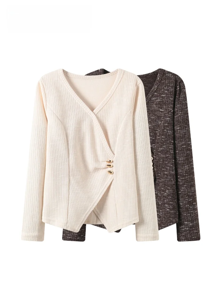 

CaraCLUB plus Size Asymmetric Long Sve Knitwear Women's Winter New Sle Versatile Slimming Age-Defng Top for Plump Sisters