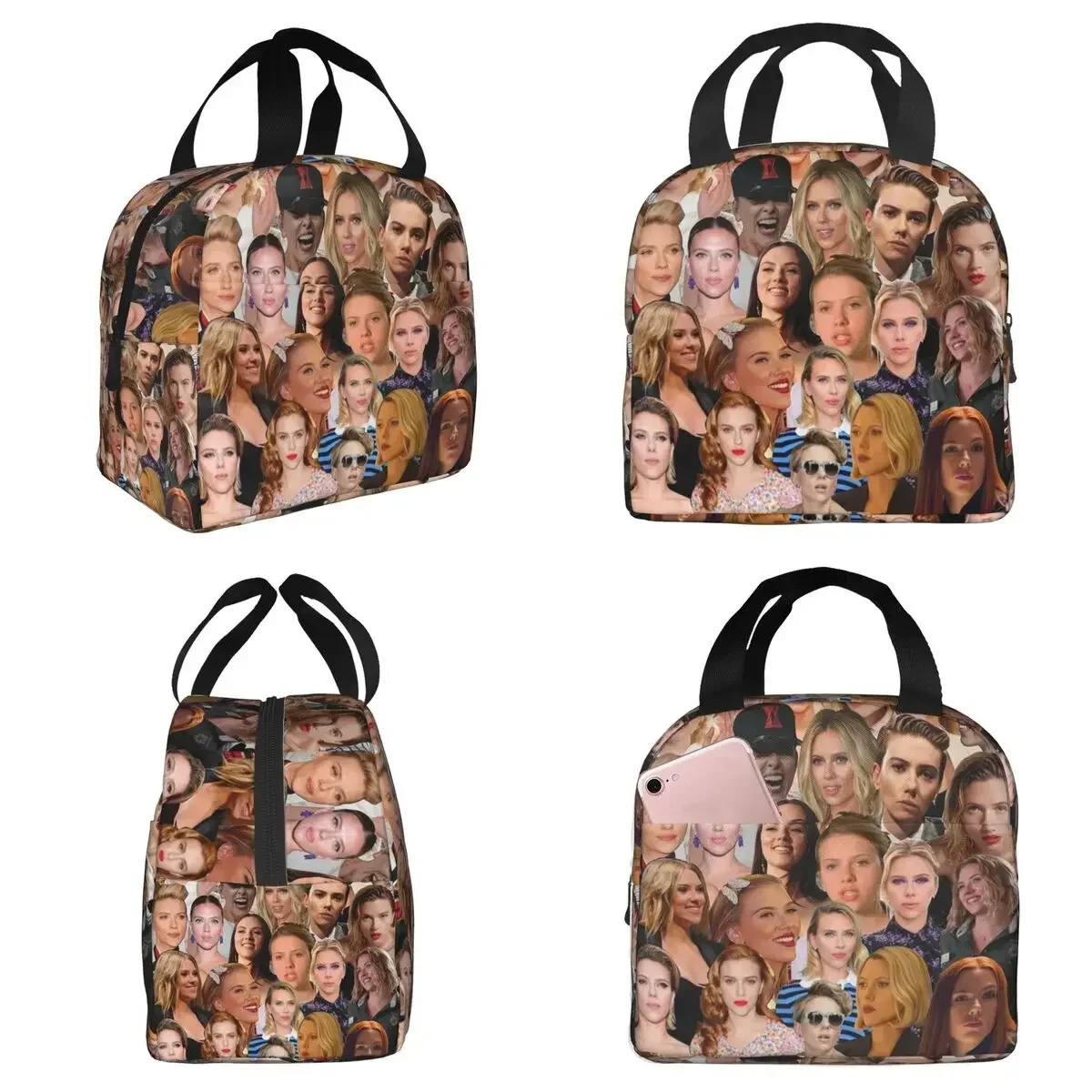 Scarlett Johansson Photo Collage Insulated Lunch Bag for Women Office Cooler Thermal Food Box Tote Lunch Boxes Container