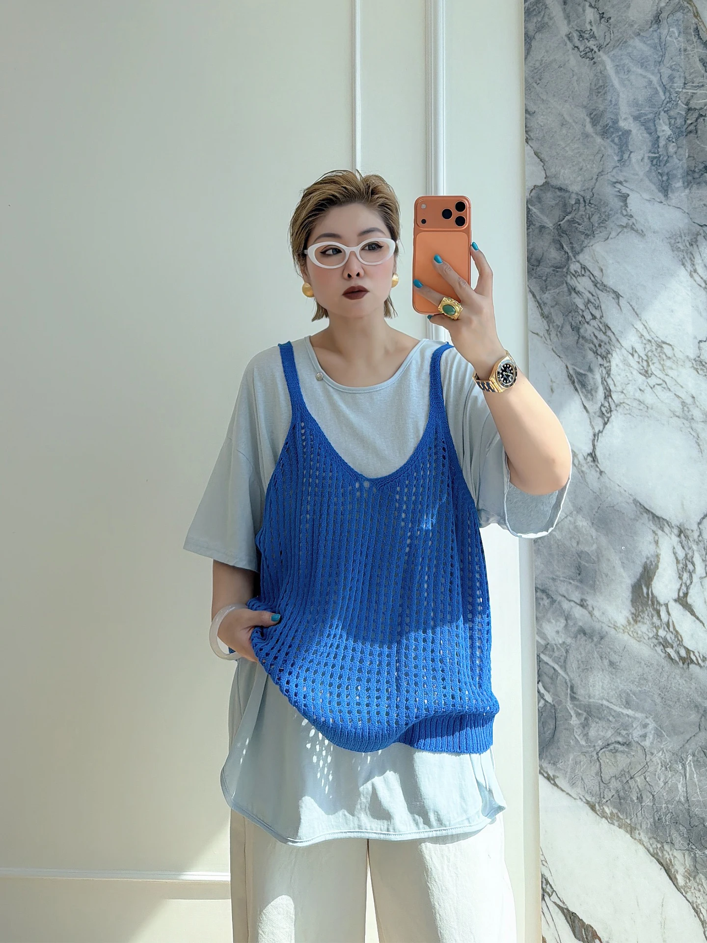 

plus Size Hollow out Knitted Strap Vest Women's Fashionable Casual Loose Spring Outerwear Innerwear Slimming Top