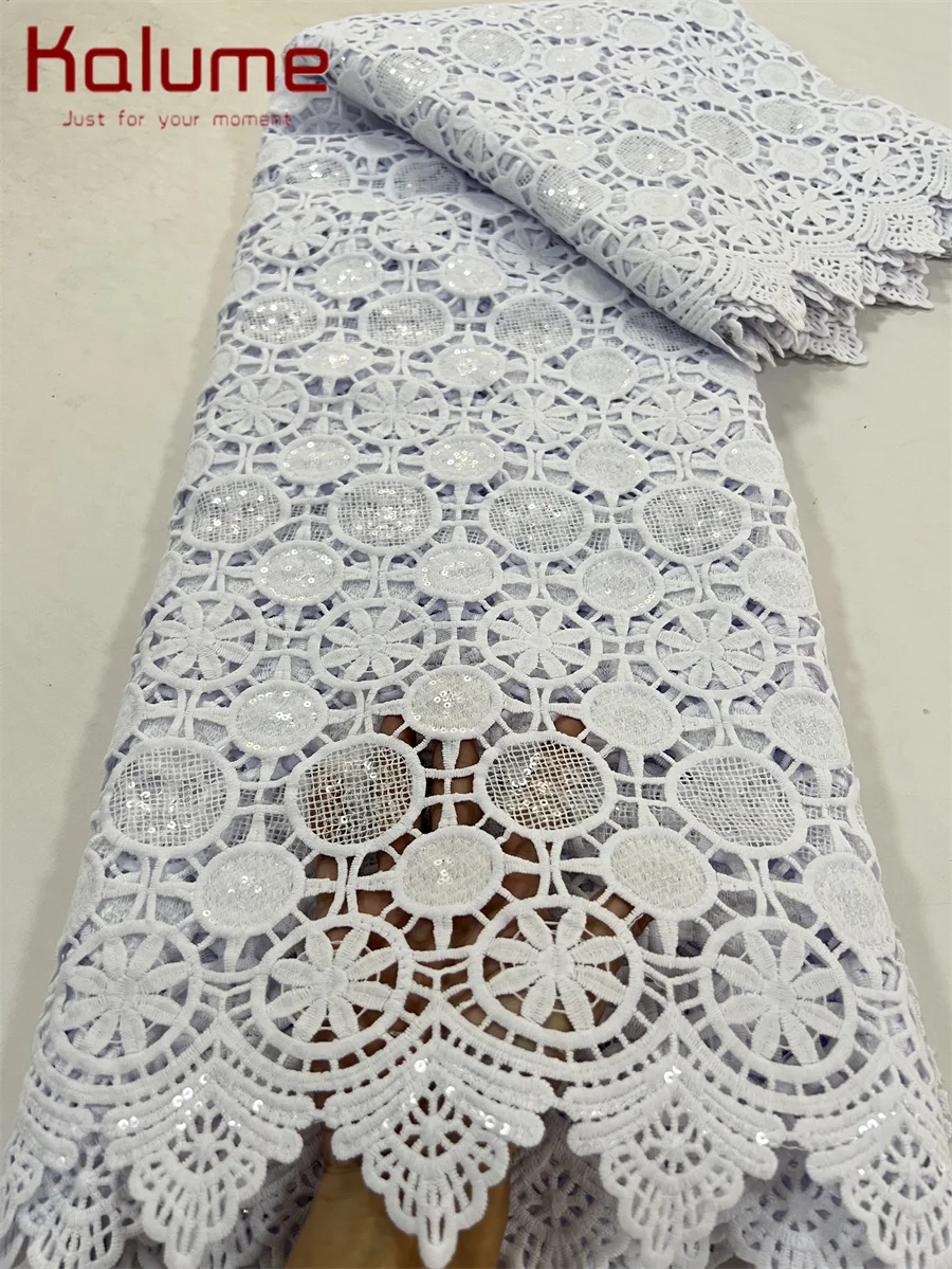 

Kalume African Water Soluble Guipure Lace Fabric 2025 High Quality White Nigerian French Cord Lace Fabric For Wedding F4078