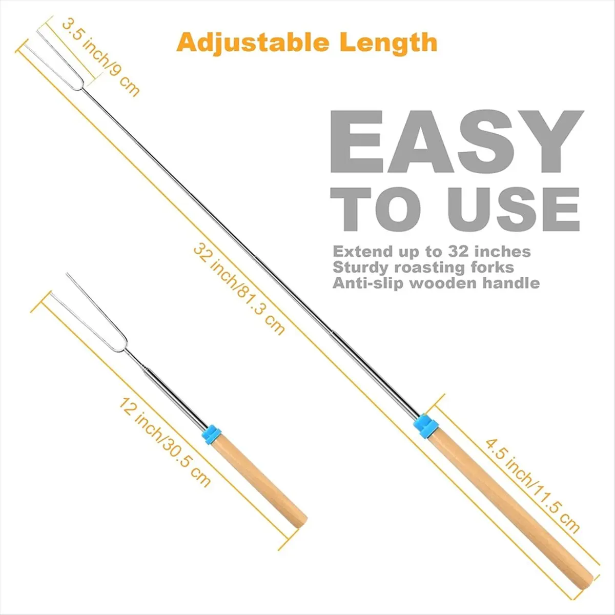 N14R Top 10 Pcs Marshmallow Roasting Sticks for Fire Pit Long 32Inch, Smores Sticks Skewers, Smores Kit for Fire Pit for Camping