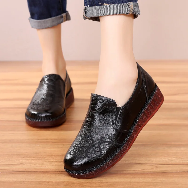 Women Flat Shoes Genuine Leather Soft Sole Loafers New Ladies Oxford Shoes Comfortable Flats Female Moccasins Retro Sneakers