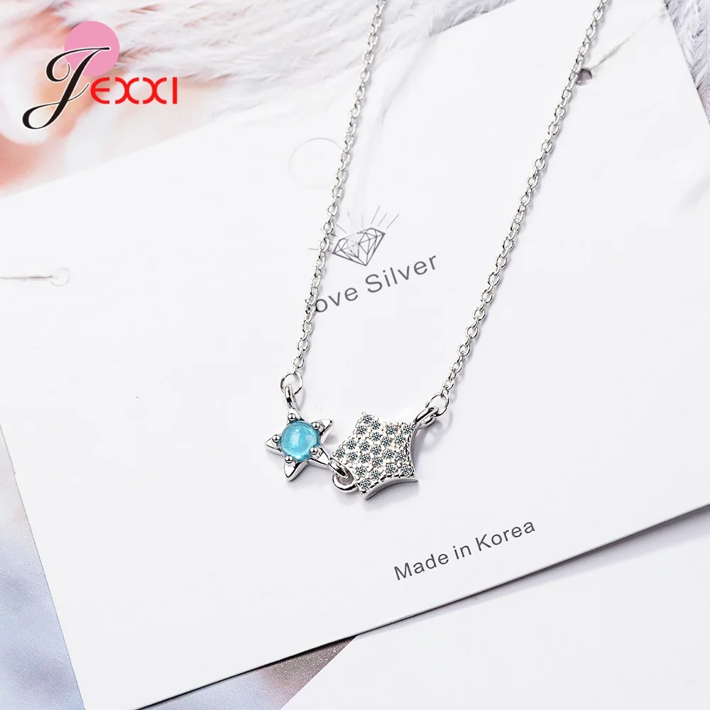Genuine 925 Sterling Silver Star Crystal Statement Pendant Necklace For Women Girls Anniversary Gift Fashion Jewelry Wholesale