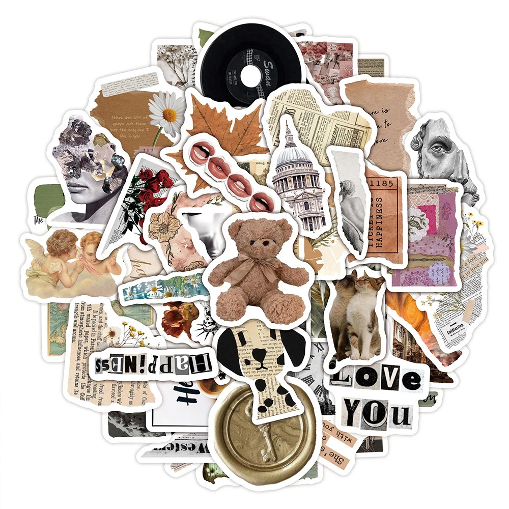 

10/30/50/100pcs Vintage Vsco Art Aesthetic Stickers Retro Cartoon Pattern Decals DIY Scrapbook Suitcase Phone Graffiti Sticker