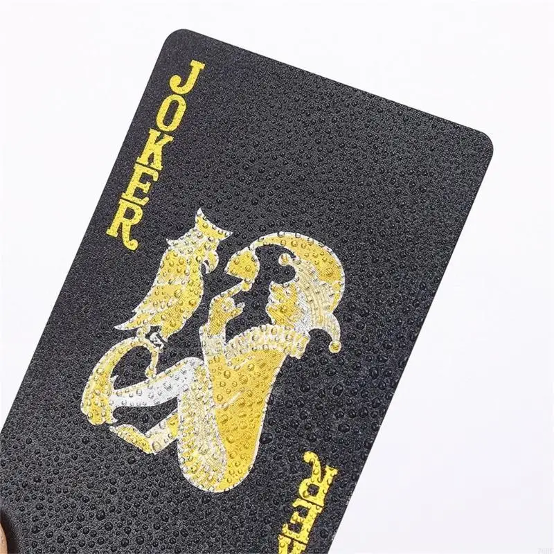 76HF naipes PVC impermeables con diseño cuadrado dorado, juego cartas póquer para juegos playa y Bar, cartas