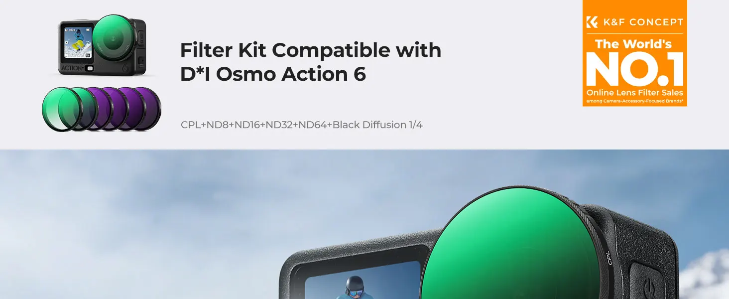 K&F CONCEPT Snap On CPL ND8 ND16 ND32 ND64 Schwarzdiffusionsfilter 1/4 Filterset für DJI Osmo Action 6 HD optisches Glas Mehrfac – Detail 27