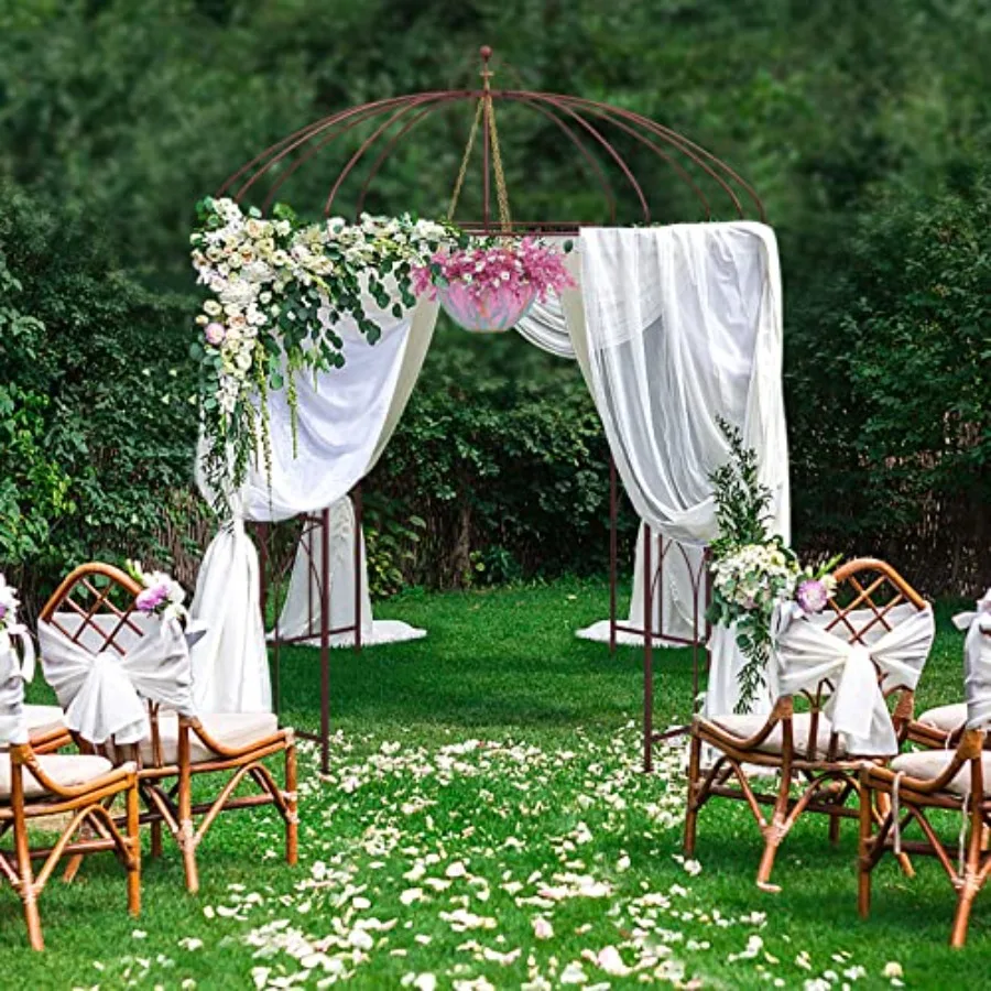 Garden Arches Arbors Birdcage Shape, 8.4' H x 7' W Metal Pergola Pavilion with 16 Ground Stakes, French Arch Trellis for Weddin
