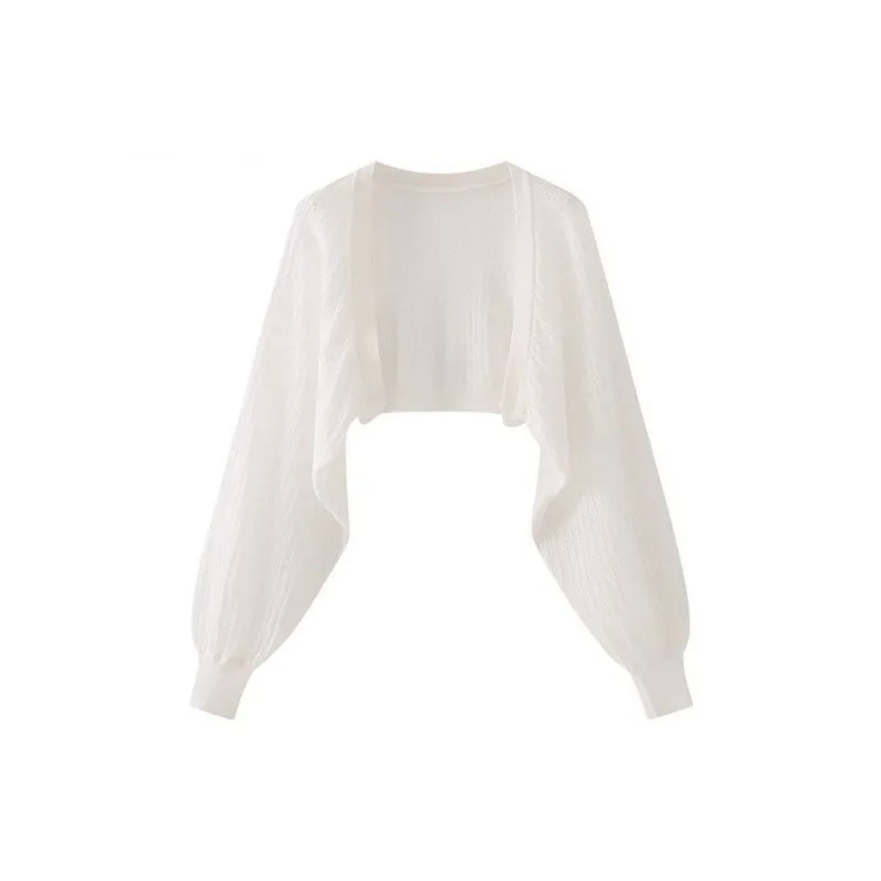Spring and Summer Solid Color Long-Sleeved Vacation Fashion Knitted Sunscreen Cardigan Top Women's Coat Cape Shawl Blouse Hollow