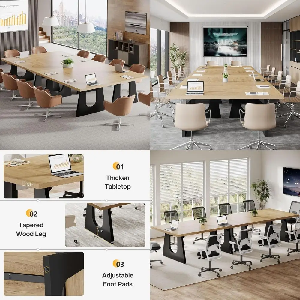 

70.9-Inch Rustic Wood Conference Table for 6-8 People, Ideal for Office Meetings and Seminars, Oak and Black Finish