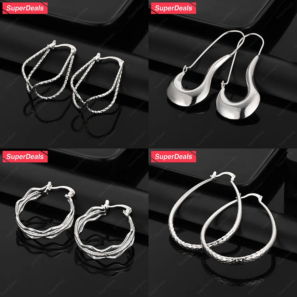 

SuperDeals 925 Sterling Silver U-Shaped Hook Oval Geometric Three Hoop Earrings For Women Party Anniversary Fashion Jewelry