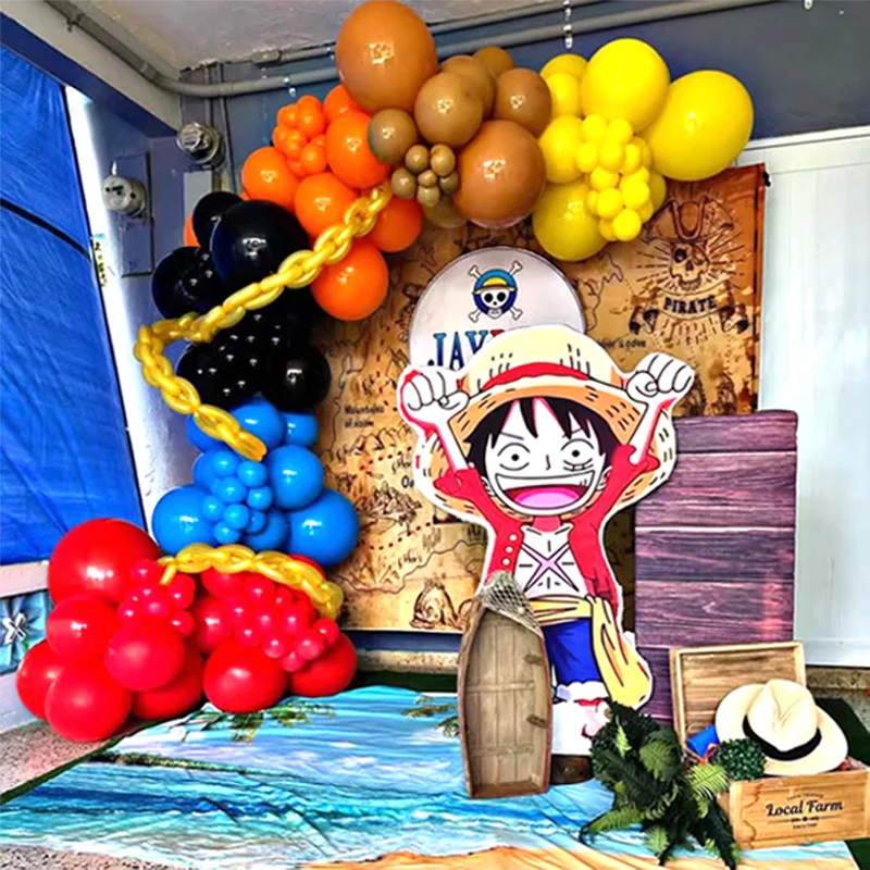 Beliebtes One Piece Themen-Set mit Luffy-Folienballons, Bogen-Girlande, Latexballons, Zahlenballons für Geburtstag, Babyparty, Partydekoration und Geschenke