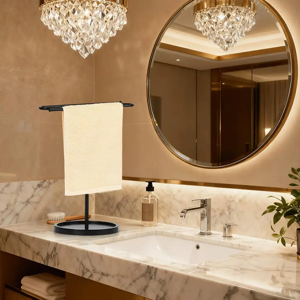 

Towel Rack Iron Countertop Freestanding Bathroom Towel Rack with Storage Tray Anti-Rust Bathroom Rack for Home Hotel
