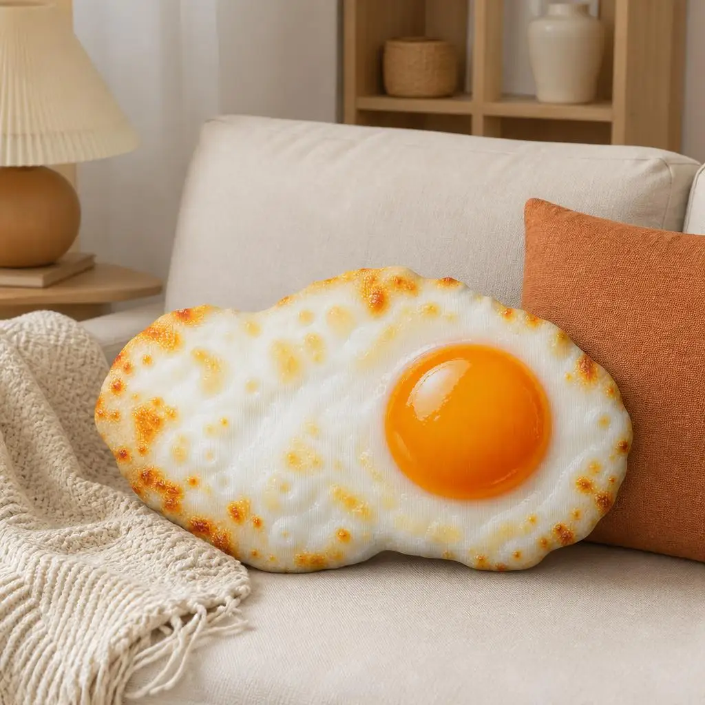 Sunny Side Up Fried Egg Plush Pillow Breakfast Brunch Cushion Irregular Stuffed Throw Pillow Foodie Home Decor Sofa Gift