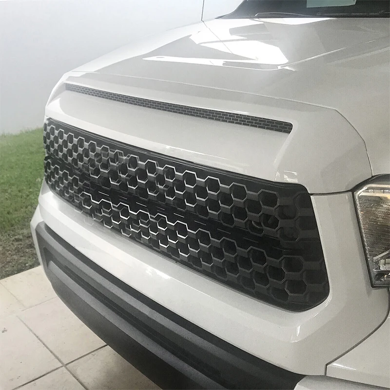 SUPER WHITE Front Upper Hood Grill Parts For Toyota Tundra 2014 2015 2016-2021 Grilles Bulge Molding With Lights SAIQINGSP