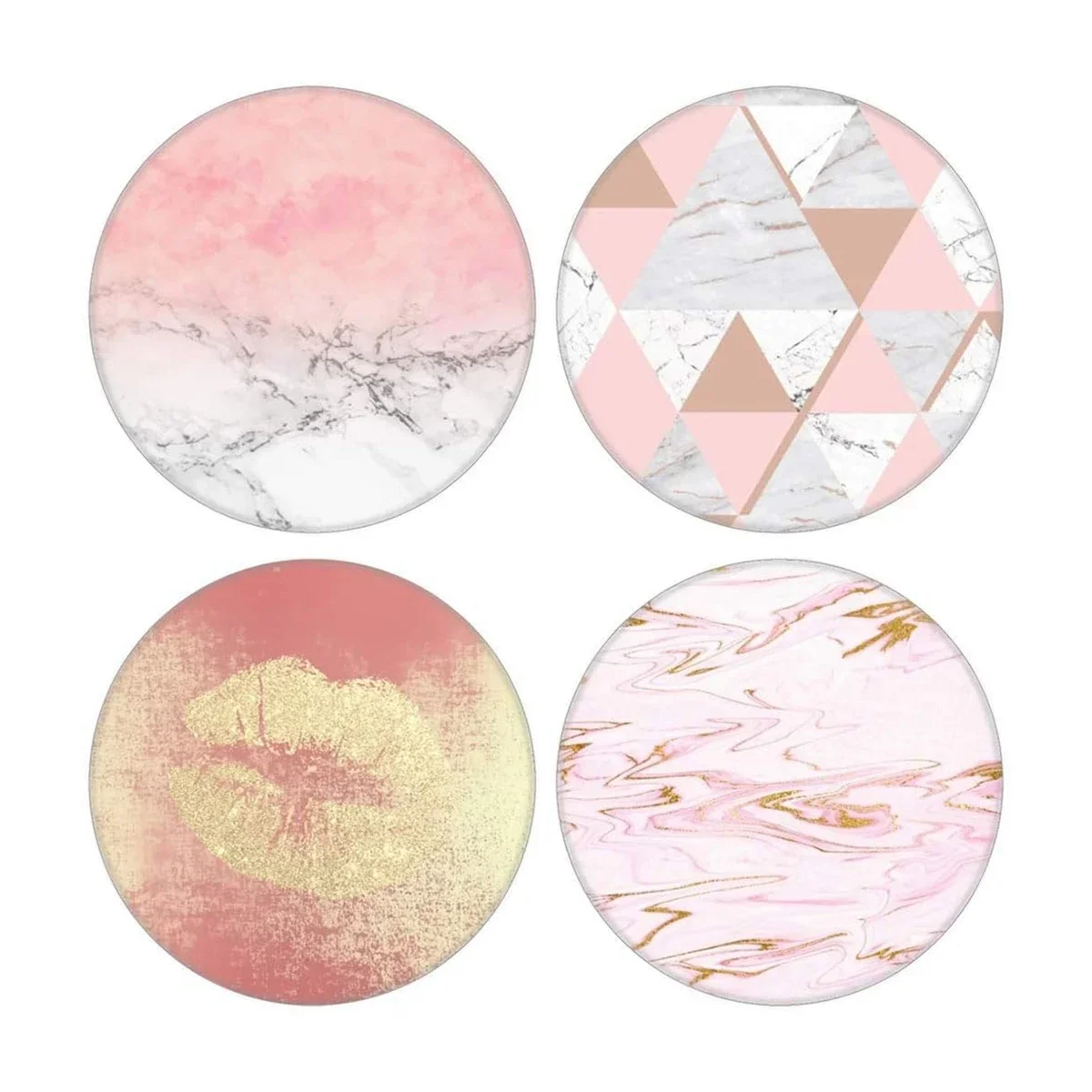 

4 Pack Cell Phone Stand，Multi-Function Cellphone Foldable Finger Grip Holder - Pink Ombre White Marble Rose Gold Kiss Lip