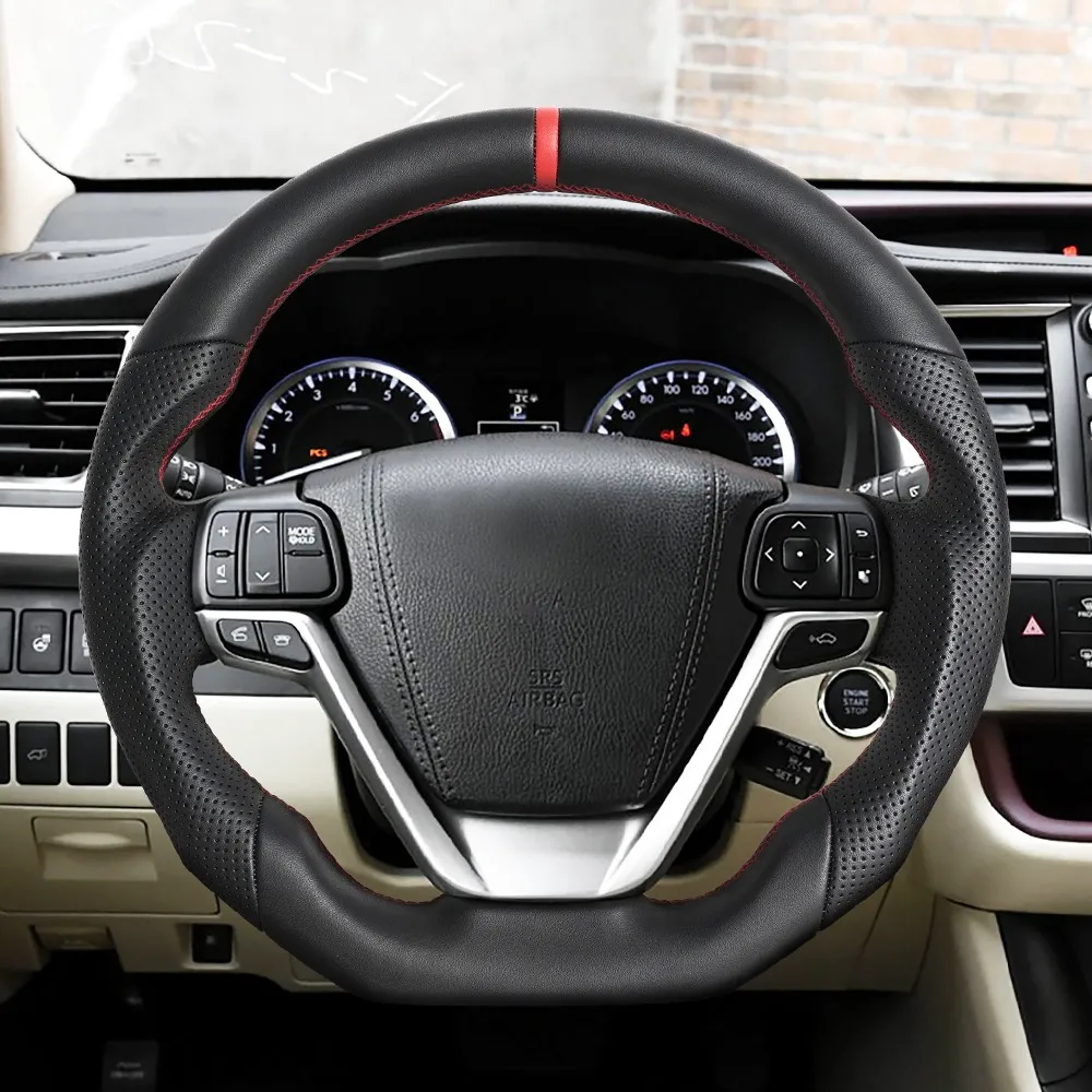 Smooth Leather With Perforated Grip Steering Wheel Red Stripe Fit For Toyota Highlander Sienna Venza Camry 2013-2020