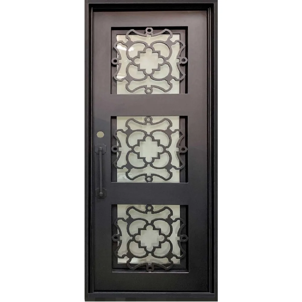 Iron Door Customized Size Safety ,Designs Pictures luxury Front Door Wrought ,with glass window