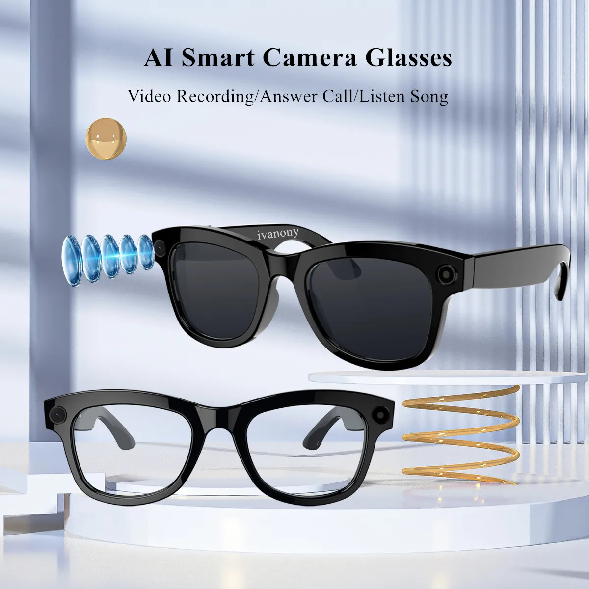 

Очки для умной камеры, 8-мегапиксельная HD-камера, AI-распознавание объектов, запись голоса, перевод, шумоподавление, защита от ультрафиолета, умные солнцезащитные очки