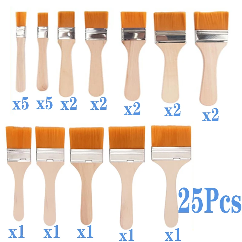 25Pcs Art Paint Brushes Bulk, Assorted Sized Nylon Oil Painting Brushes, Paint Brush for Watercolor, Varnish, Ceramic(1-12#)