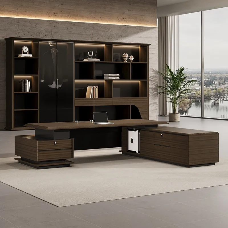 Panel Modular Luxury Modern Italian Business Wood High End Boss/CEO Desk LED Light Functional Lightweight Office Furniture