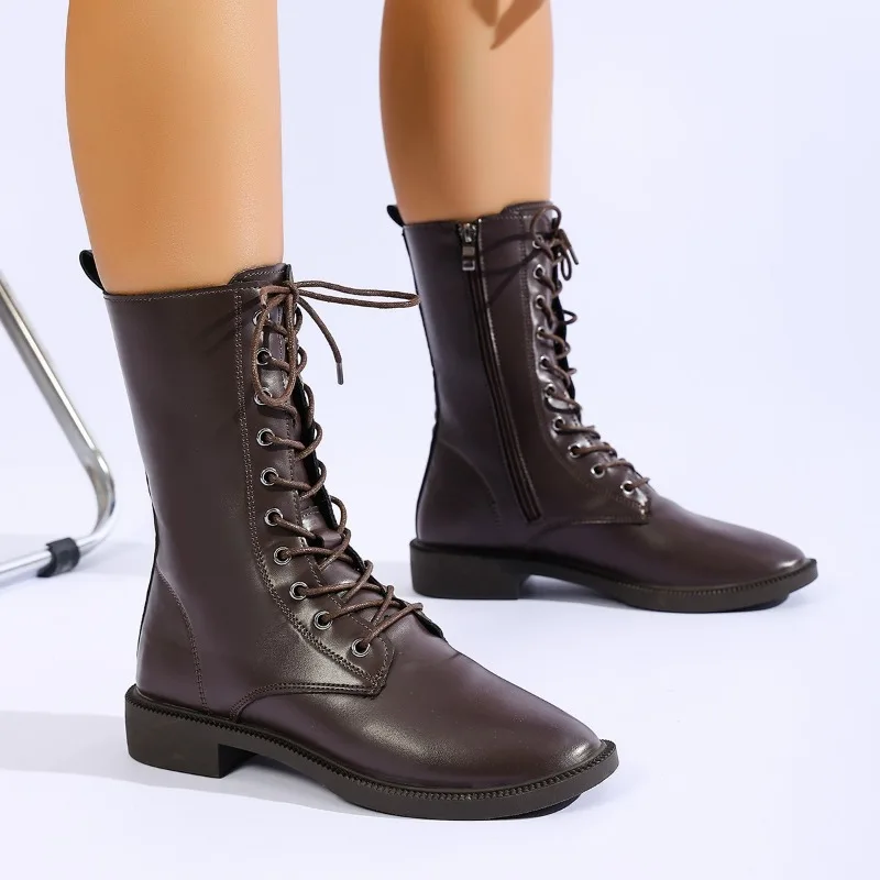 2026 New Lace-up Women's Motorcycle Boots Women British Style Ankle Boots Gothic Punk Low Heel Classic Boot Female Shoes