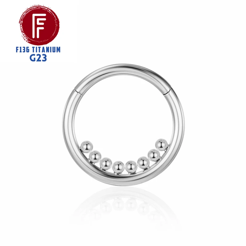F136 Titanium Nose Piercing Hinged Bead Hoops CZ Stone Rings