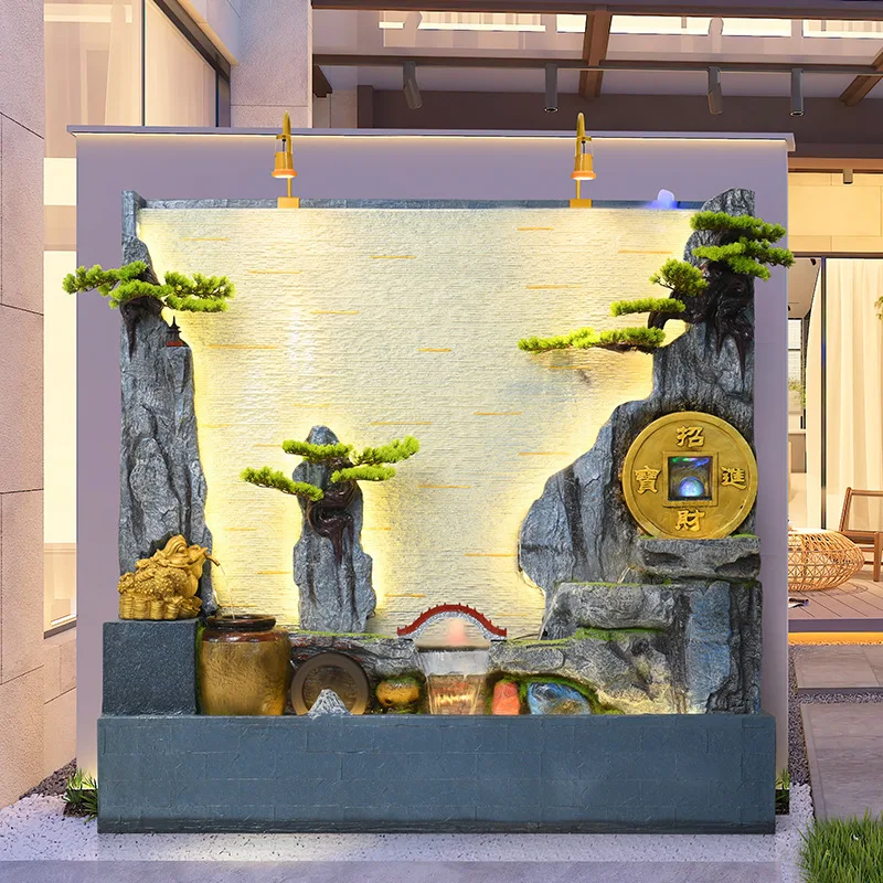 water curtain wall rockery running water screen, living room courtyard fish pond, office lucky decoration ornament