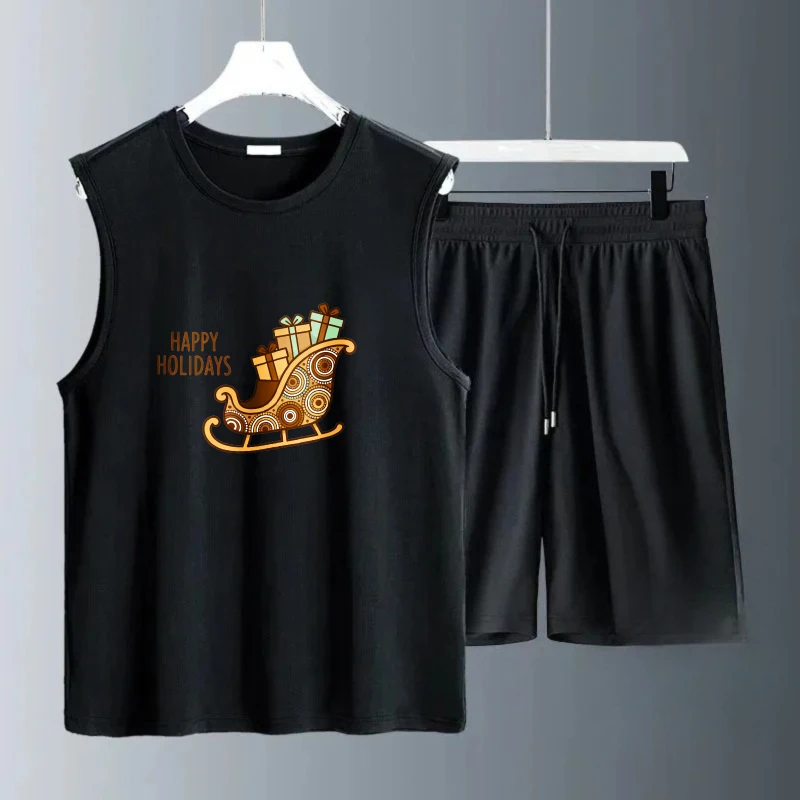 أطقم قمصان بدون أكمام للرجال طقم سويت شيرت رجالي بأكمام قصيرة يسمح بالتهوية + شورتات لكرة القدم أطقم رجالية جديدة موضة بوليستر Summe