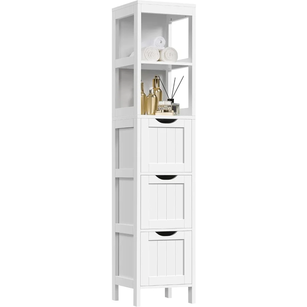 

Bathroom Tall Cabinet, Slim Storage Cabinet, Narrow Freestanding Floor Cabinet with 3 Drawers & 2 Shelves, Linen Tower