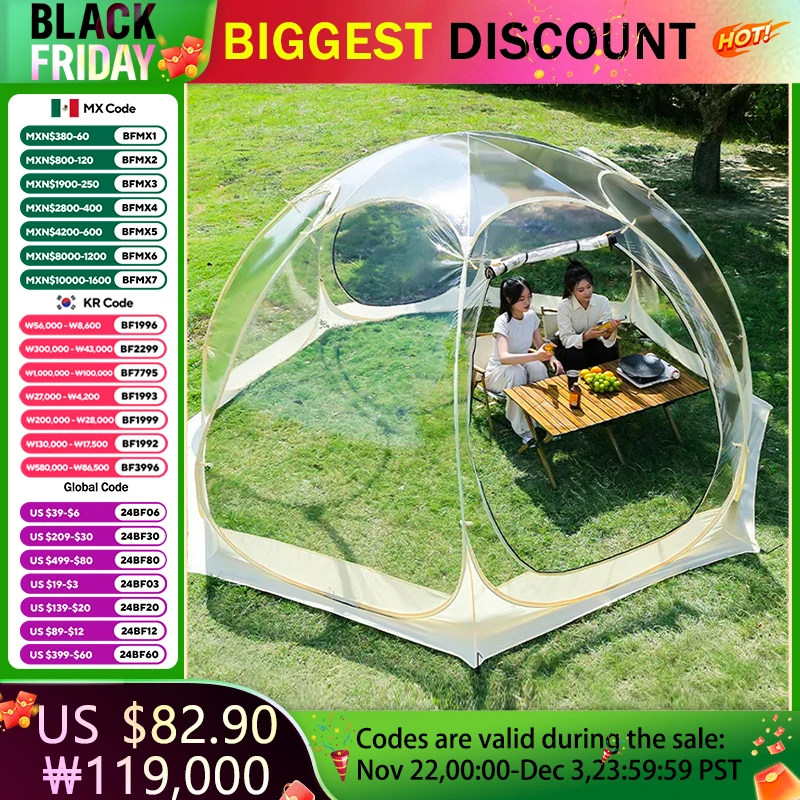 Camping Tent Star Transparent Folding 4-8 Person Portable Spherical Tent Outdoor Thickening Rain/Windproof Quick Opening Tent