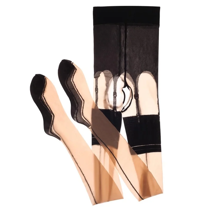 Back Line Aurora Strümpfe mit offenem Schritt, durchsichtige, transparente Strumpfhose für Damen, fußförmige, reißfeste Seidenstrumpfhose für Nachtclub-Partys – Detail 7