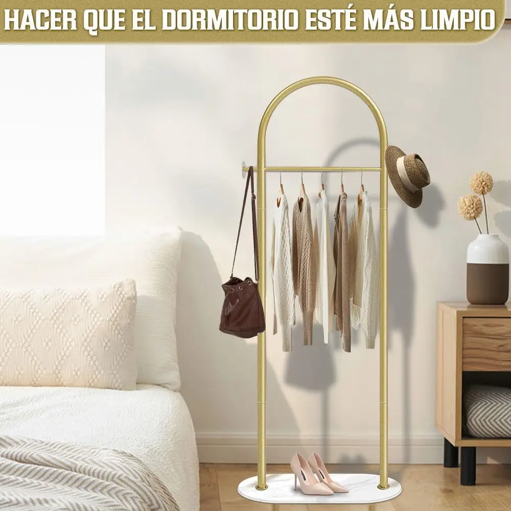 Moderno Perchero Dorado con Base de Mármol, Soporte para Perchero para Entrada, Perchero para Colgar Sombreros con Base