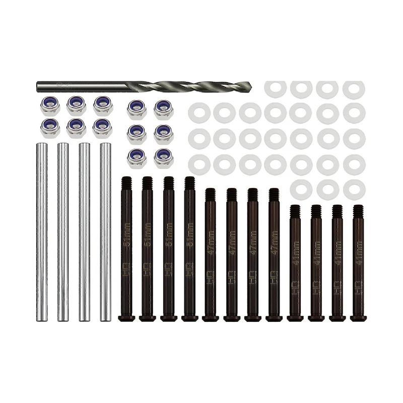 Hot Racing MMX1568P S2 Steel Hinge-Pin Kit 4mm Lock-Nuts 1/10 Maxx 4WD, 16 Pins+12 Nuts+Drill
