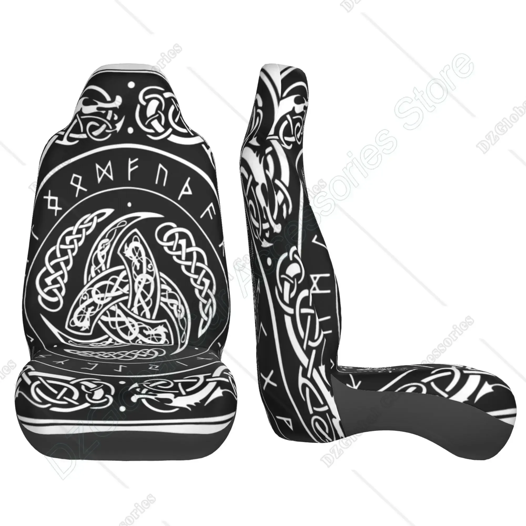 Pokrowce na fotele samochodowe Norse Triple Horn of Odin Zdobione skandynawskie ozdoby Zestaw 2 akcesoriów samochodowych Ochraniacze Dekoracja samochodu — zdjęcie 4