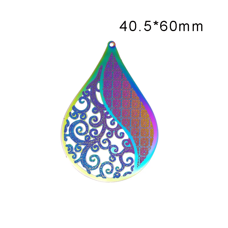 6pcs/Lot Stainless Steels Painting Pendants Rainbow Multicolor Waterdrops Shape Charms For Earring Making 40.5*60mm